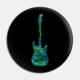 Green on Blue Flame Guitar Silhouette Pin