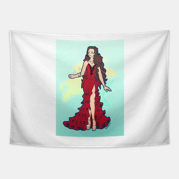 Aerith Gainsborough in her red dress from Final Fantasy VII Remake Tapestry by yalitreads