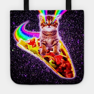 Rainbow Laser Eyes Galaxy Cat Riding Taco Tote