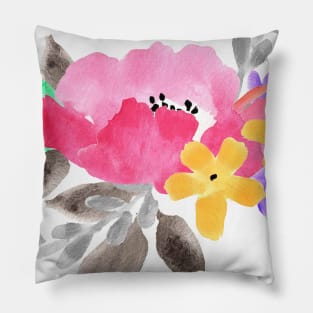 Pink green watercolor flower design Pillow