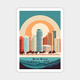 Minimal Vintage Retro Miami Beach Sunset Skyline Magnet