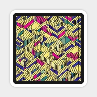 isometric abstract vintage pattern. yellow pink blue greens. wabi-sabi organic perfectly imperfect illustration style Magnet