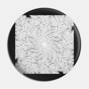 Pale Gray & White Flowers and Leaves Mandala Pin