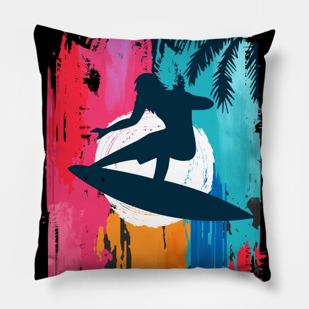 Colorful Beach Sunset Summer Design Pillow by busines_night