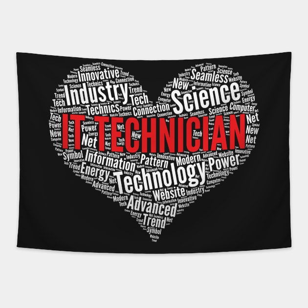 IT technician Heart Shape Word Cloud Design product Tapestry by theodoros20