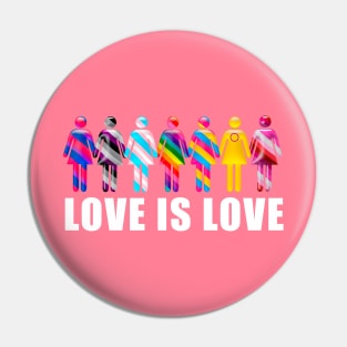 Love is Love with Women icons in LGTBQi+ flag colors Pin