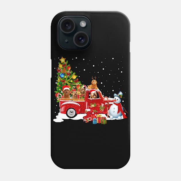 Red Truck Merry Christmas Tree Doodle Dog Christmas T-Shirt Phone Case by kimmygoderteart