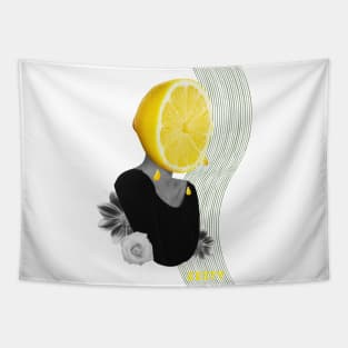 Surrealistic Lemon Woman Zesty Art Tapestry