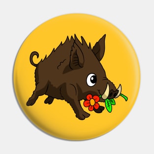 a cute wild boar doodle. kawaii wild pig with a flower. Pin