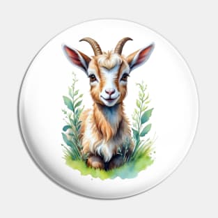 Pastoral Playmate: Watercolor Goat Portrait Pin