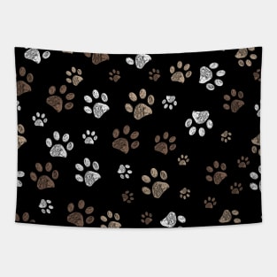 Doodle paw print brown colored Tapestry