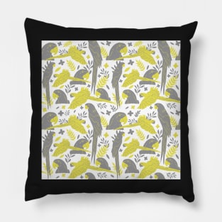 Ara Parrot Tropical Leaves Pattern Yellow and Gray Pillow