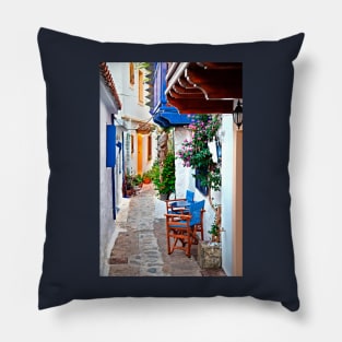 Picturesque alley in Skopelos Pillow