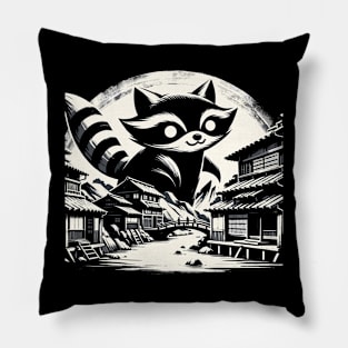 Japanese Big Raccoon Pun Funny Raccoon Pillow