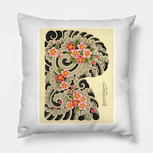 Cherry Blossoms and Waves Japanese Painting Pillow