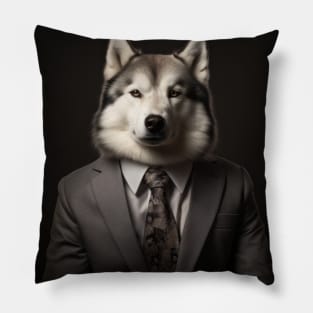 Siberian Huskie Dog in Suit Pillow