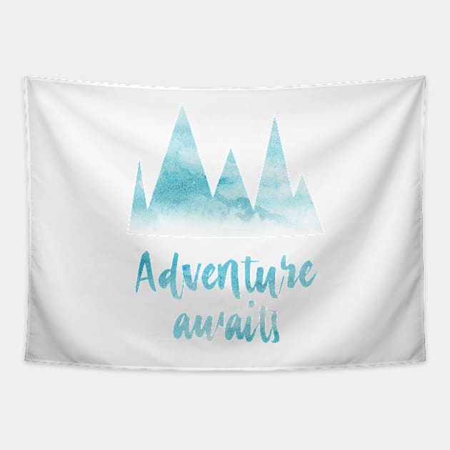 Adventure awaits, watercolor, mountains Tapestry by TheBlackCatprints