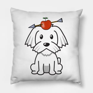 Cute white dog has an apple and arrow on head Pillow