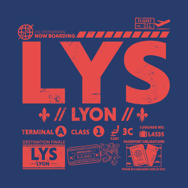 Vintage Lyon LYS Airport Code Travel Day Retro Travel Tag France by Now Boarding