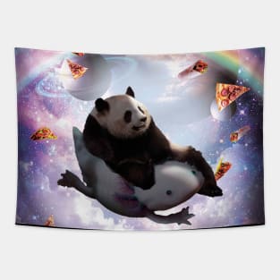 Space Galaxy Panda Riding Axolotl - Rainbow Tapestry
