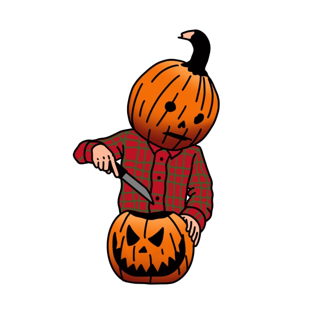 Pumpkin Boy Carving a Friend by drawingsbydarcy