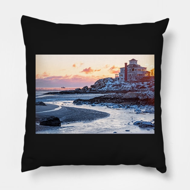 Frosty Morning on Good Harbor Beach Gloucester MA Mansion Pillow by WayneOxfordPh