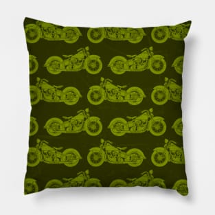 Green Vintage Motorcycle Pattern Pillow