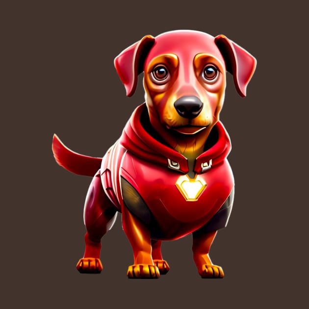 Wiener-Man: Dachshund in High-Tech Canine Armor Tee by fur-niche