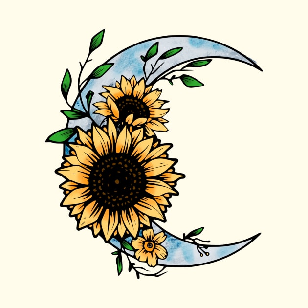 Sunflower and moon by LaainStudios