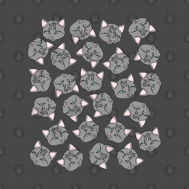 Cute Cartoon Gray Cat Head Pattern, made by EndlessEmporium by EndlessEmporium