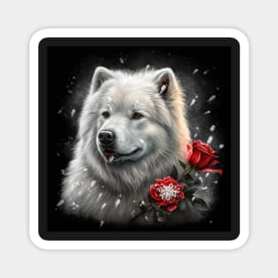 Samoyed With Red Roses Magnet