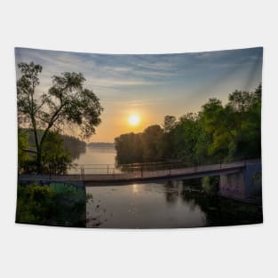 Sunrise Bridge on the River V1 Tapestry