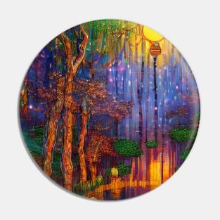 Magic Lantern Lighting Lake Water Pond Reflection Watercolor Pin