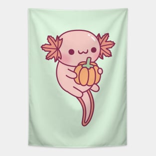 Cute Axolotl With Pumpkin Autumn Leaves Gills Tapestry