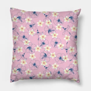 Tropical Plumeria and Hibiscus Flowers Colorful Pillow