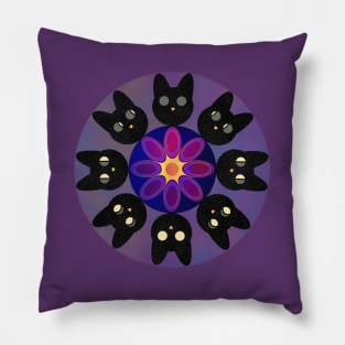 Black Cats Moon Phases Mandala Pillow