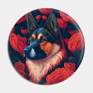 Dogs, shepherd dog and flowers, dog, seamless print, style vector (Black & red version shepherd dog) Pin