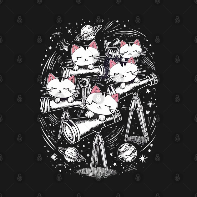 Cute cats sleeping on telescopes by Spaceboyishere