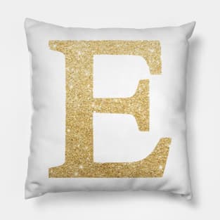 The Letter E Metallic Gold Sparkle Pillow