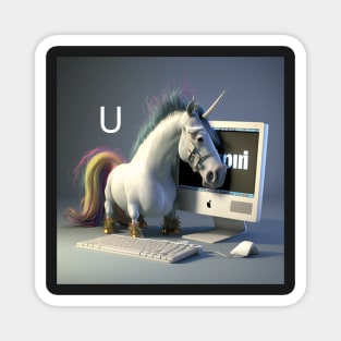 Letter U for Unicorn Using a computer from AdventuresOfSela Magnet