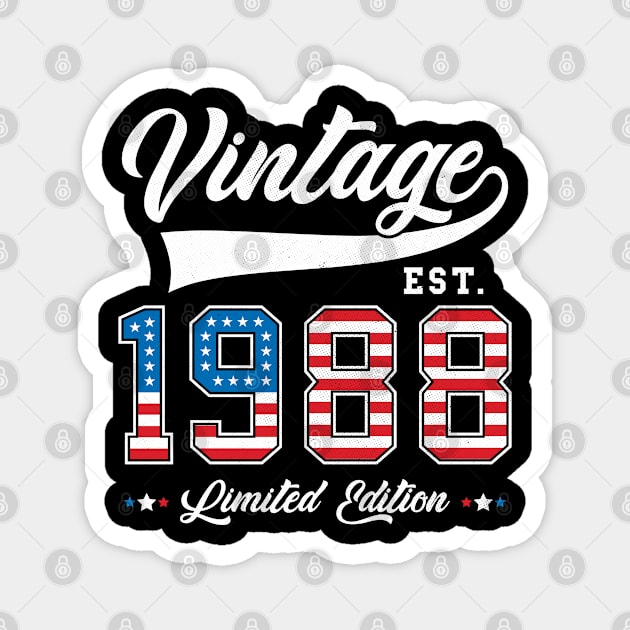 35th Birthday Patriotic Vintage 1988 USA Flag 4th of July Magnet by BramCrye