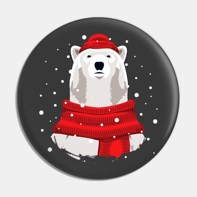 Polar bear in red hat and scarf Pin by lents