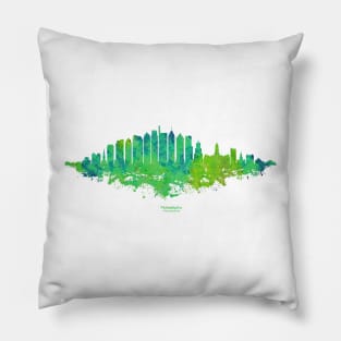 Philadelphia City Skyline - Watercolor Green, blue Pillow