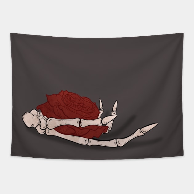 Skeleton Hand Holding A Red Rose Tapestry by JBeasleyDesigns