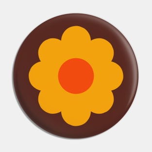 Groovy Yellow 60s Retro Vintage Daisy Flower Pattern on earth brown Pin