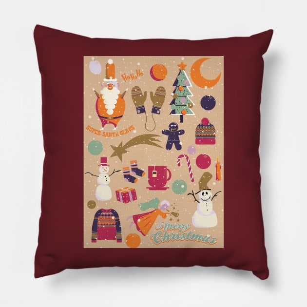 Cute Christmas Postcards - Cute Christmas Illustration - christmas cookies illustration Pillow by Boogosh