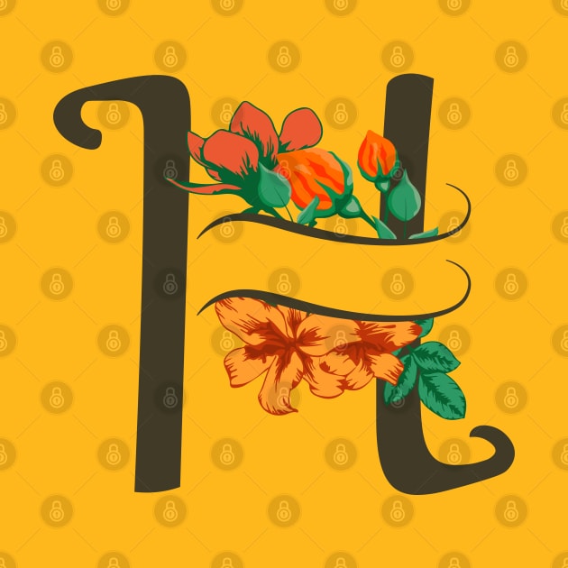 Capital letter H monogram with rose and lily flowers by Cute-Design