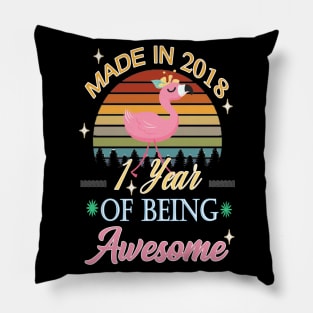 Flamingo 2018 1st First Birthday 1 Years Of Being Awesome, Great Baby Gift Idea Pillow