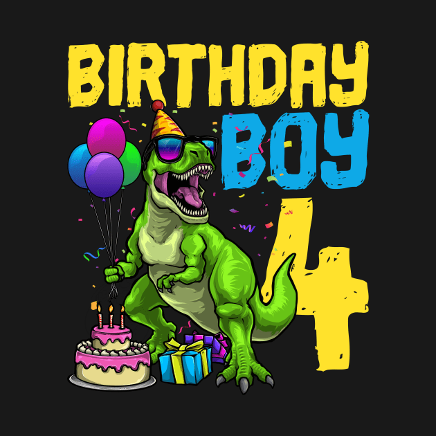 4th Birthday T-Rex Dinosaur Birthday Boy by KAWAIITEE