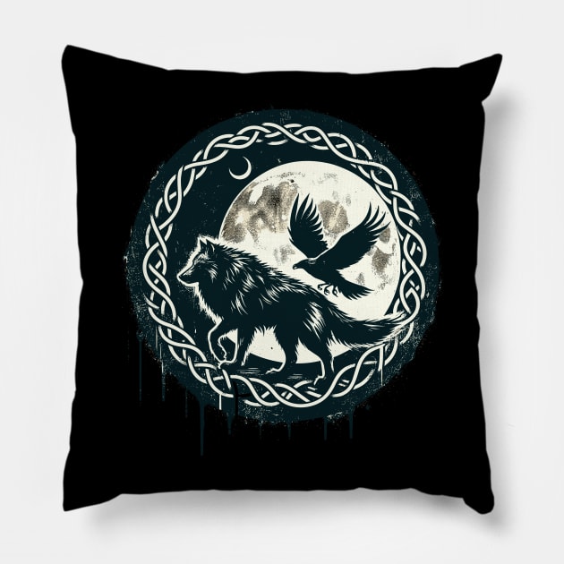 Wolf and Raven Celtic Pillow by TomFrontierArt